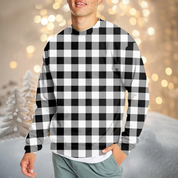Men's Casual Fashion Comfortable Plaid Round Neck Pullover Sweatshirt Sweatshirt - Image 19