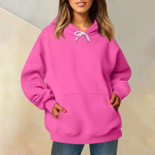 Ladies' Fashionable Casual Long Sleeved Round Neck Hooded Solid Color Hoodie - Image 40