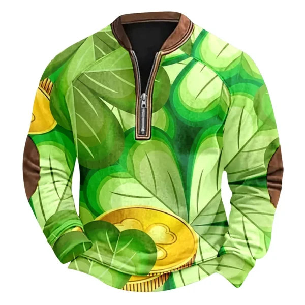 Men's St. Patrick's Day Vintage Casual Zip Sweatshirt Outdoor Casual Top - Image 14