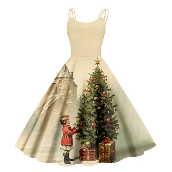 Christmas ladies casual fashion flower print sexy off shoulder punk retro skirt - Image 26