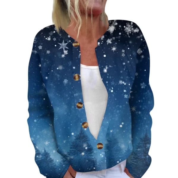 Women's Fashion Long Sleeve Christmas Snowman Snowflake Print Jacket Cardigan - Image 14