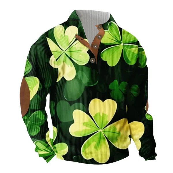Knit Printed 3 Button - Corduroy Men's Standing Collar Pocket Sweatshirt - Image 38
