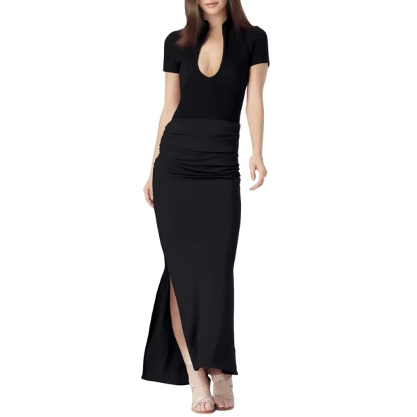 Women's Deep V-Neck Short-Sleeved Solid Color Pleated Long Dress - Image 3