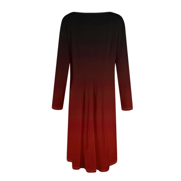 Women's Casual Fashion Round Neck Long Sleeve Print Midi Dress - Image 12