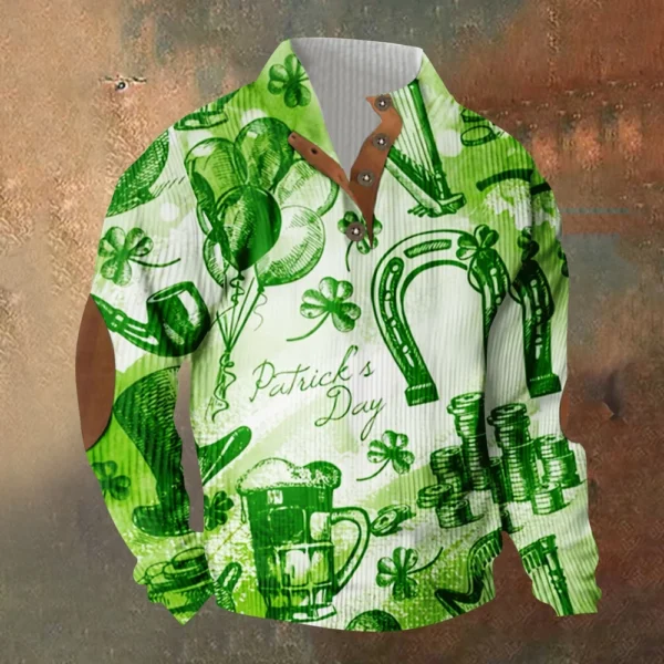 Knit Printed 3 Button - Corduroy Men's Standing Collar Pocket Sweatshirt - Image 28