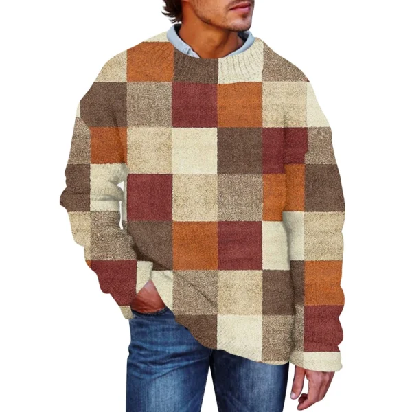 Men'S Printed Synthetic Sweater Round Neck Sportswear Loose Long Sleeved Top - Image 2