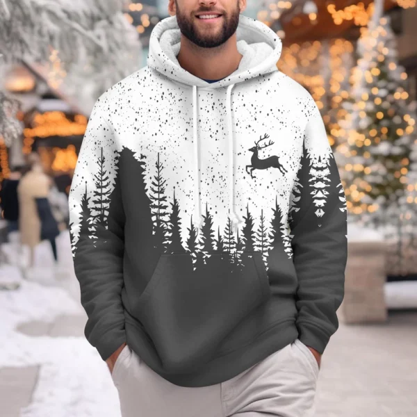 Men's Print Plush Warm Coat Fleece Sweater Casual Coat Pocket Sweater Winter - Image 13