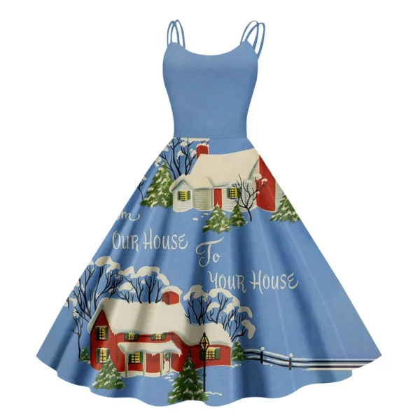 Christmas ladies casual fashion flower print sexy off shoulder punk retro skirt - Image 11