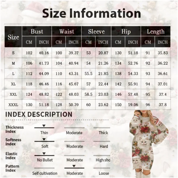 Women's Round Neck Casual Long Sleeve Plush Christmas Printed Dresses - Image 17