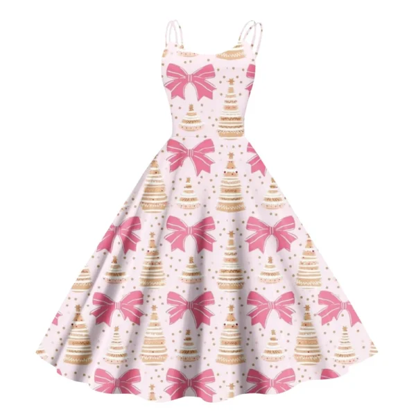 Women's Fashion Punk Strapless Gothic Cocktail Christmas Sexy Dress Printed - Image 26