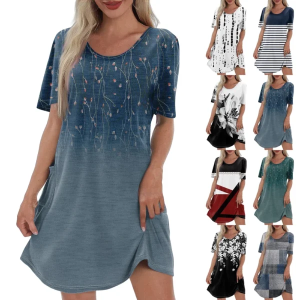 Women's Casual And Fashionable V-neck Short Sleeve Printing Mid Length Dress