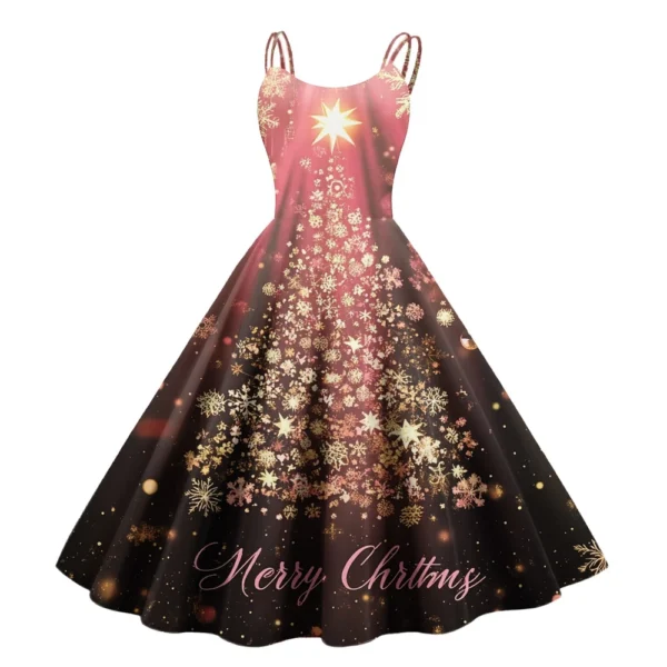 Women's Casual Fashion Christmas Print Sexy Off Shoulder Punk Retro Dress Retro - Image 29