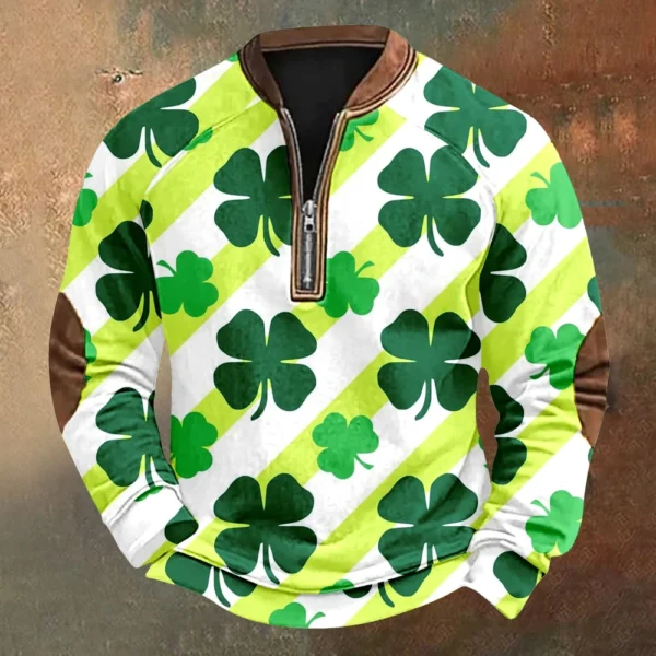 Men's St. Patrick's Day Vintage Casual Zip Sweatshirt Outdoor Casual Top - Image 34