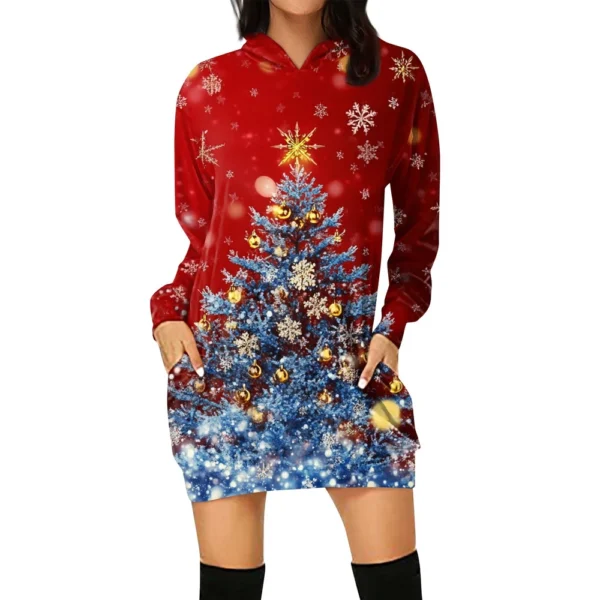 Ladies' Loose Casual Pocket Long Sleeved Hoodie Christmas Printed Sweatshirt - Image 12