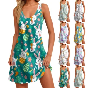 Women's Fashion Summer Loose Printed Dresses Sundresses Easter Casual Dress