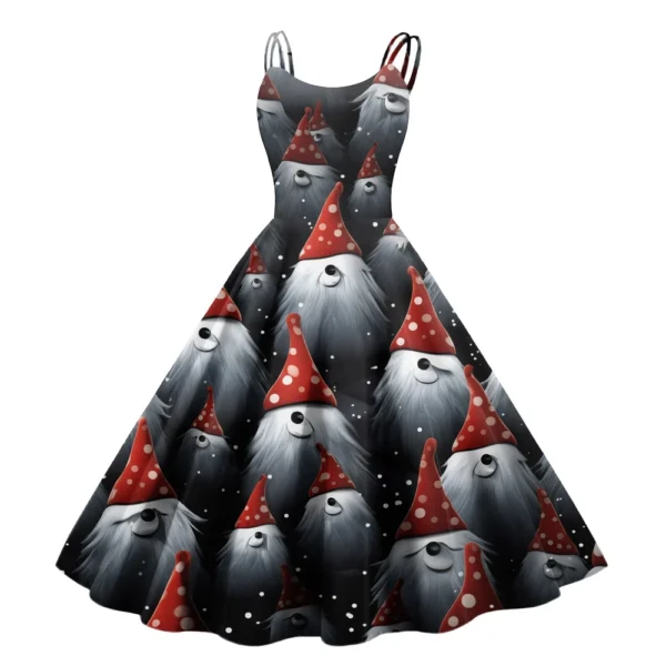 Women's Fashion Christmas Printed Sexy Strapless Gothic Cocktail Dress Punk, - Image 23