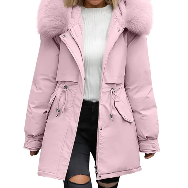 Women's Casual Warm Versatile Large Collar Solid Color Thickened Cotton Coat - Image 2