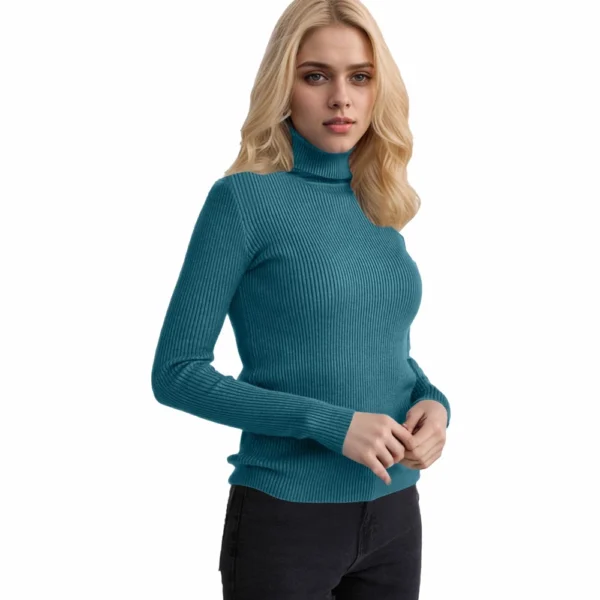 Women's Fashion Casual Solid Color Versatile Knitted High Neck Pullover Sweater - Image 59