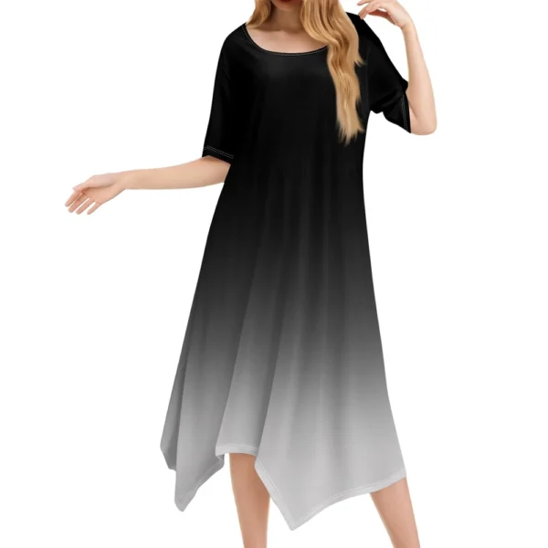 Women's Casual Fashion Round Neck Short Sleeve Print Irregular Hem Midi Dress - Image 14