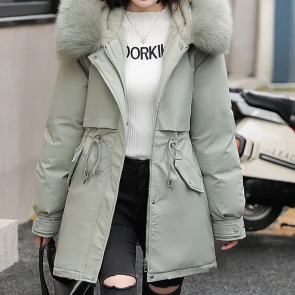 Women's Casual Warm Versatile Large Collar Solid Color Thickened Cotton Coat - Image 25