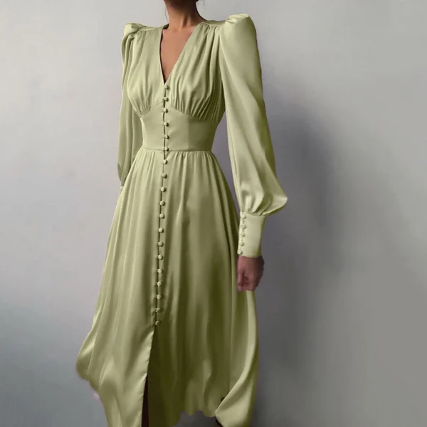 Women's long skirt V-neck buttons - Image 21