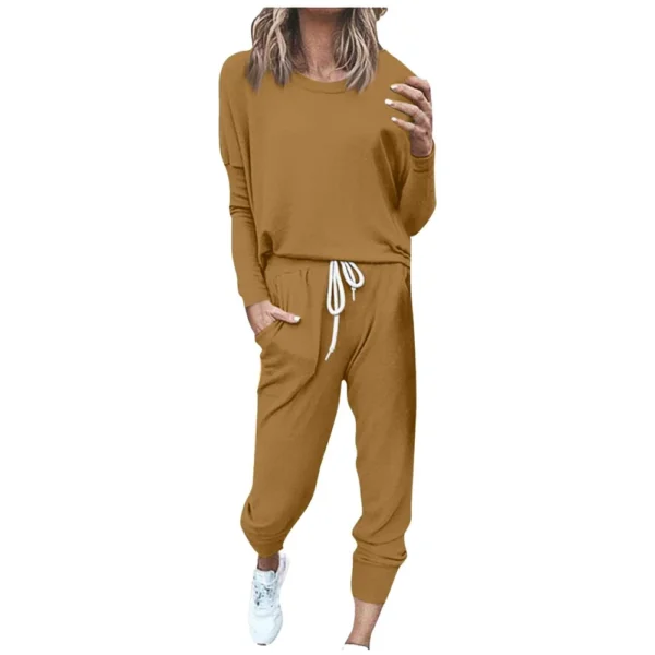 Women's Sportswear 2-piece Crewneck Jogger Sweatpants Yoga Workout Tracksuit Set - Image 18
