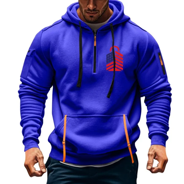 Men's Printed Sweatshirt Hoodie Zipper Arm Pocket Cardigan Men's Sports Large - Image 16