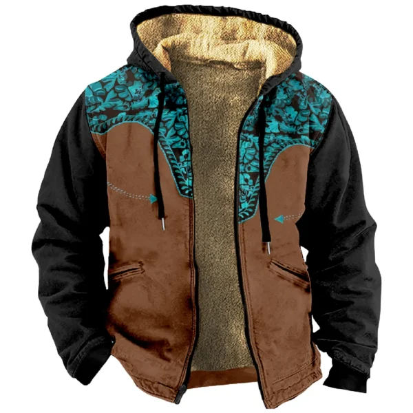 Men's Winter Print Jacket Men's Casual Trend Zipper Hooded Jacket - Image 17