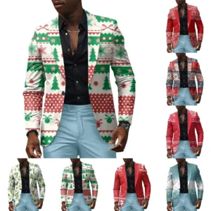 Unisex Winter Christmas Prints Suit Jackets Unisex Casual Fashion Button Jackets