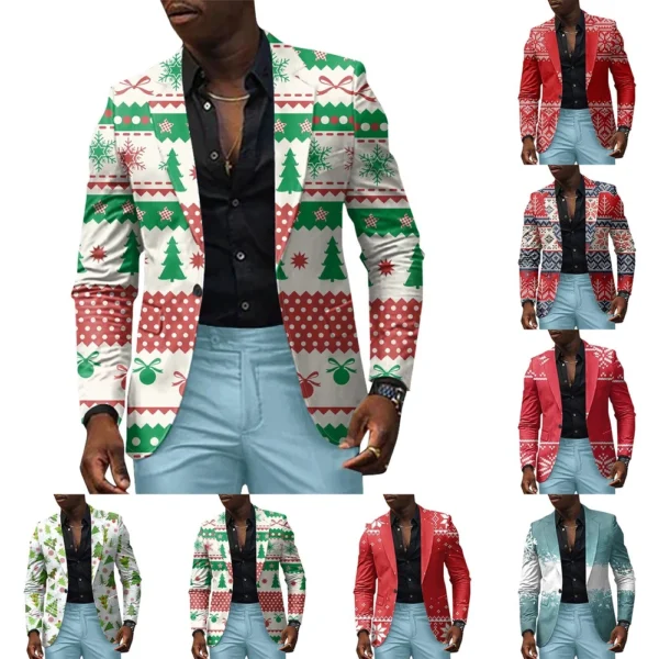 Unisex Winter Christmas Prints Suit Jackets Unisex Casual Fashion Button Jackets