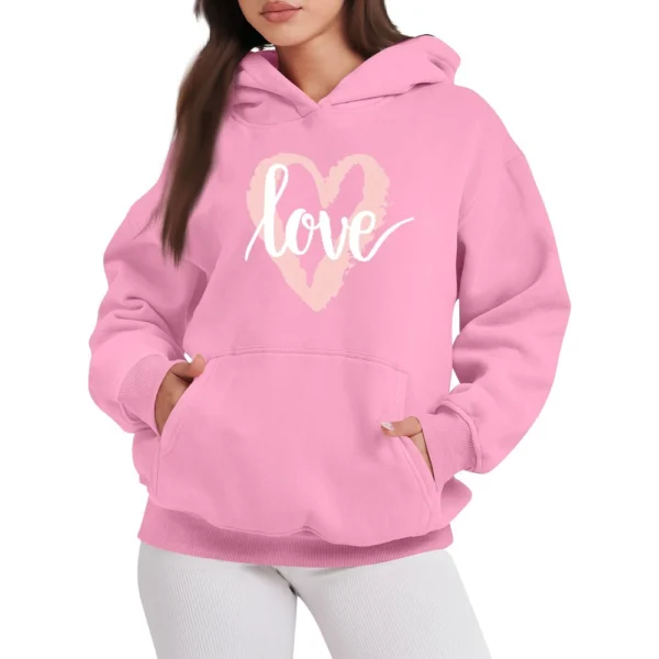 LOVE Women's Fashion Casual Pullover Hoodie Valentine's Day Printed - Image 2