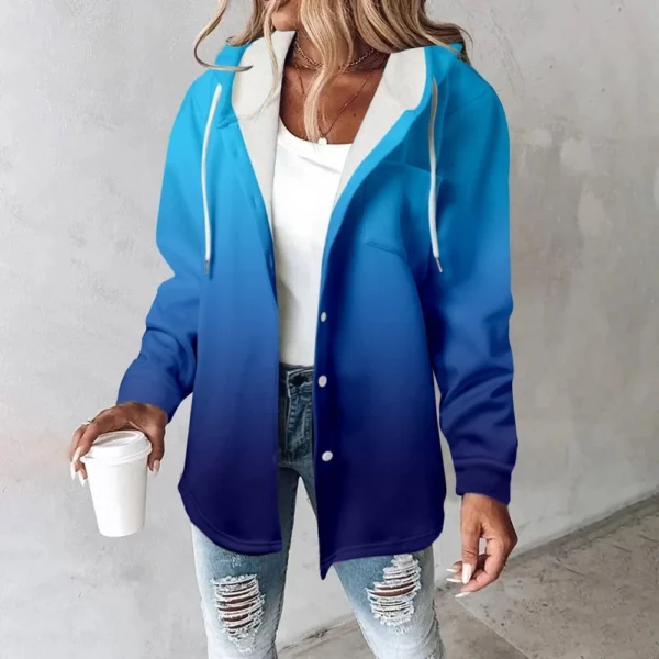 Fleece Hoodies For Women Warm Print Sweatshirt Button Lined Drawstring Hooded - Image 13