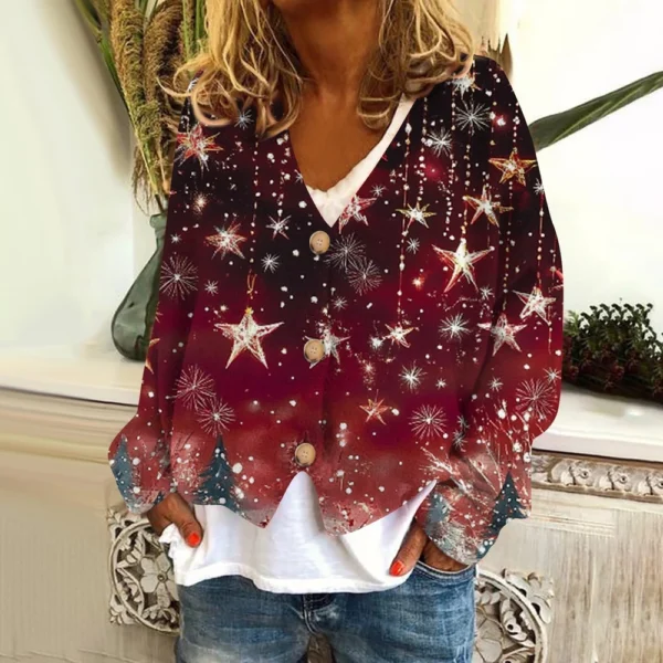 Women's Fashion Short Coat Casual Long Sleeve Printed Single Breasted Plush Top - Image 35