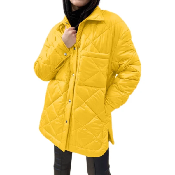 Women's  Loose Casual Solid Color Medium Long Diamond  Down Cotton Jacket, - Image 26