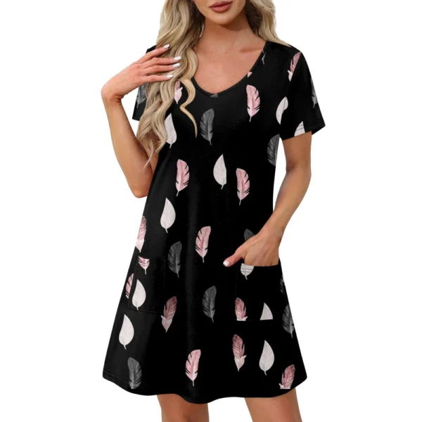 Ladies' Casual And Fashionable V-neck Short Sleeve Printing Mid Length Dress - Image 14