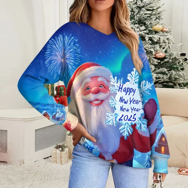 Women's Casual Fashion Comfortable Raglan Sleeve V-Neck Christmas Print - Image 19