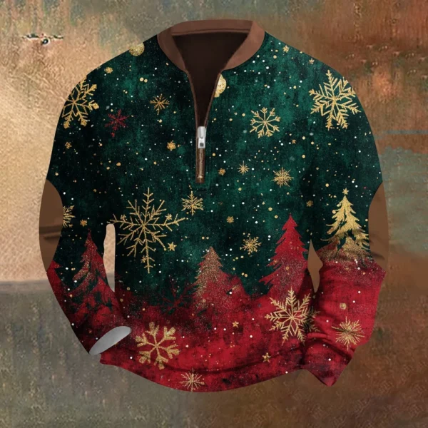 Men's Fashion Casual Half Zipper Neck Loose Long Sleeve Christmas Printed - Image 19