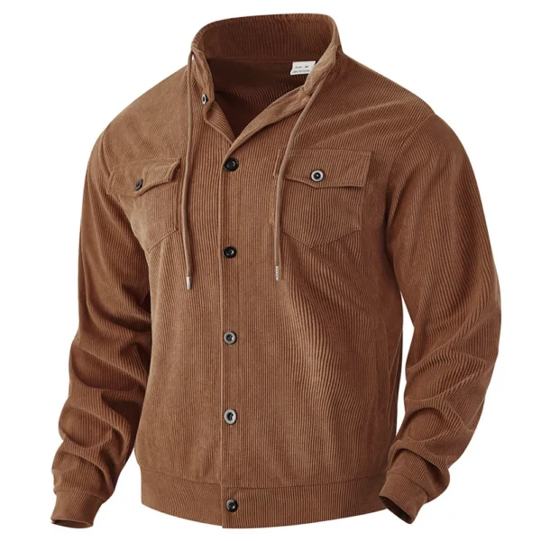 Men's Solid Color Corduroy Lapel Jacket Men's Retro Multi-Pocket Work Jacket - Image 19