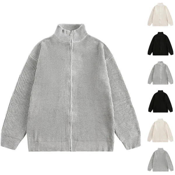 Men'S Loose Stand Up Collar Sweater Knitted Sweater Fashionable Casual Cardigan