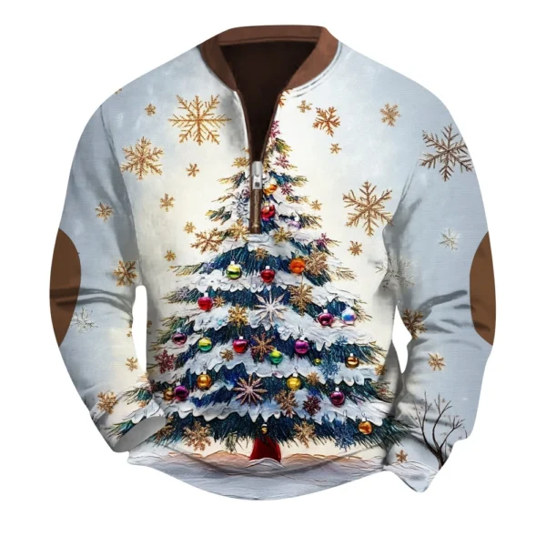 Men's Fashion Casual Half Zipper Neck Loose Long Sleeve Christmas Printed - Image 8