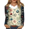 Women's Loose Casual Long Sleeved Christmas Printed Plush Collar V Neck Top, - Image 4