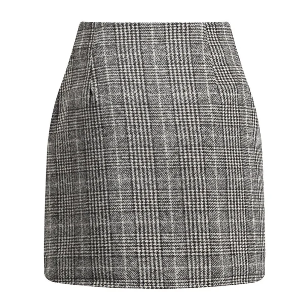 2024 Women's high-waisted plaid skirt tight pencil wool mini skirt - Image 19