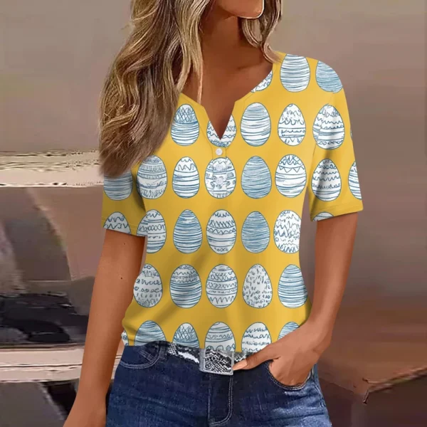 Women's T Shirt Print Button Short Sleeve Daily Weekend Fashion Basic V- Neck - Image 27