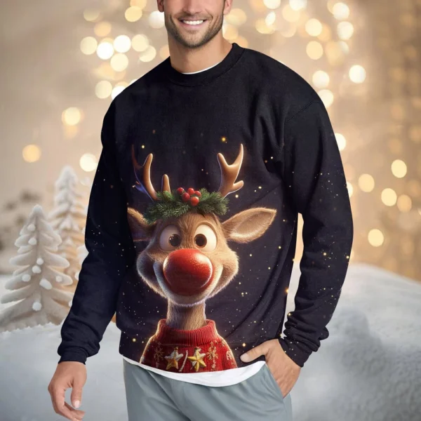 Men's Casual Fashion Comfortable Christmas Deer Printed Round Neck Pullover - Image 13