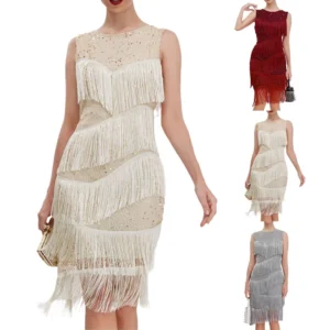 Women's Casual Sequin Bead Tassel Vest Sleeveless Evening Dress Sleeveless Dress