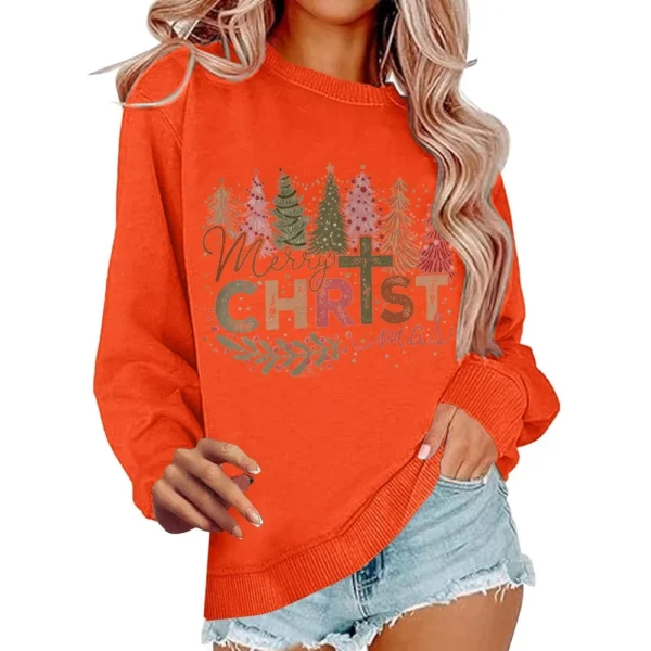 Women's Casual Loose Solid Color Easter Print Round Neck Long Sleeve Hoodie - Image 6