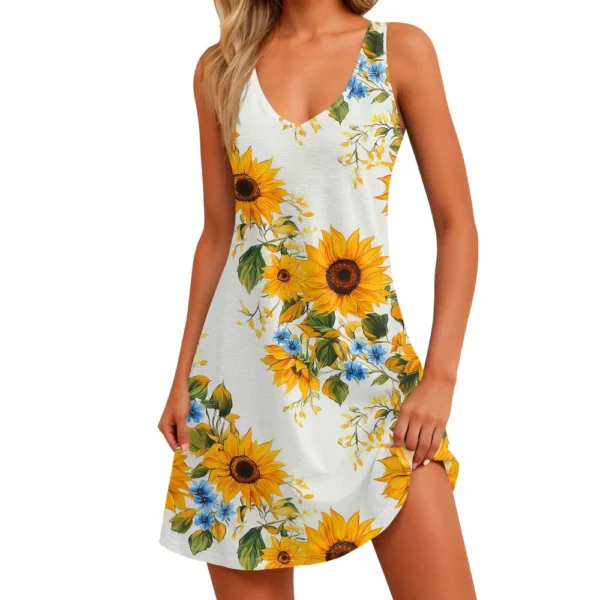 Women's Floral Print Dress, Vest, Skirt With Pockets, Beach Skirt, V-Neck Vest - Image 6