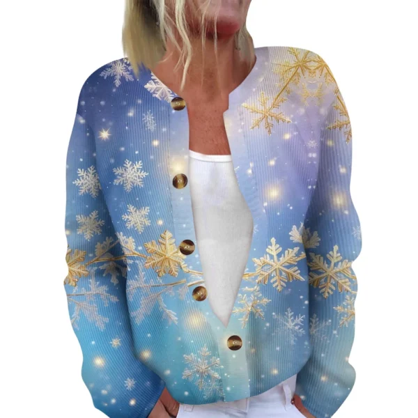 Women's Fashion Long Sleeve Christmas Snowman Snowflake Print Jacket Cardigan - Image 26