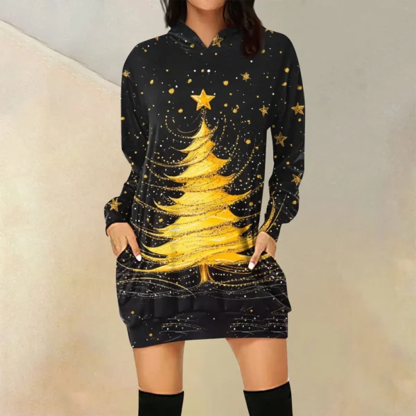 Ladies' Loose Casual Pocket Long Sleeved Hoodie Christmas Printed Sweatshirt - Image 16