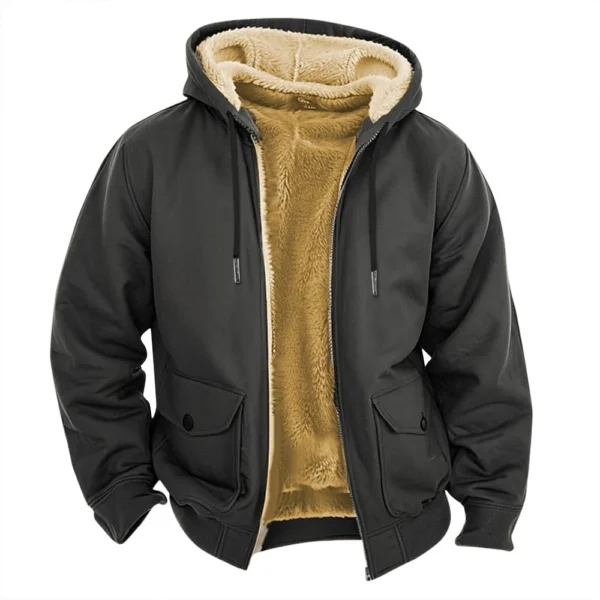 Men's Casual Zippered Pocket Hooded Jacket Men's Solid Color Fashion Warm Jacket - Image 17